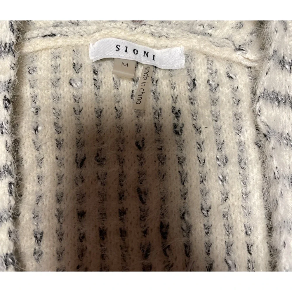 SIONI Open Front Cardigan Crop Sweater Fuzzy Drape Front Light Beige M Boxy Flow
